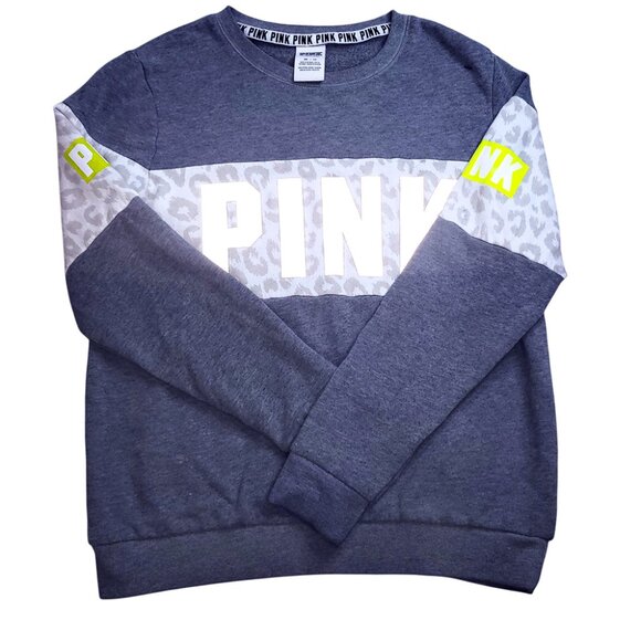 Victoria’s Secret PINK Leopard Print gray/white reflective Block Sweatshirt - Picture 2 of 6